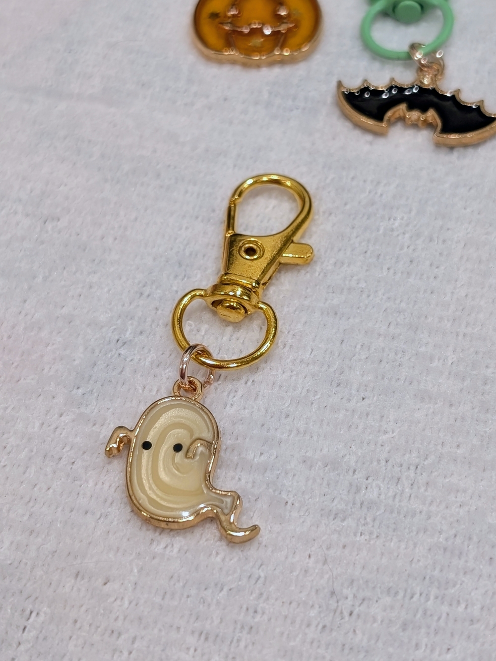 Hand Crafted Gold Tone Ghost Keychain/Zipper Pull